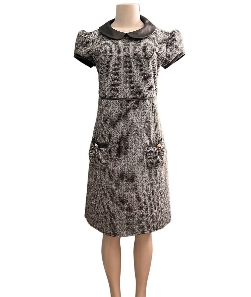 Enfocus Studio Black and White Faux Leather Collar Short Sleeve Dress Size 8